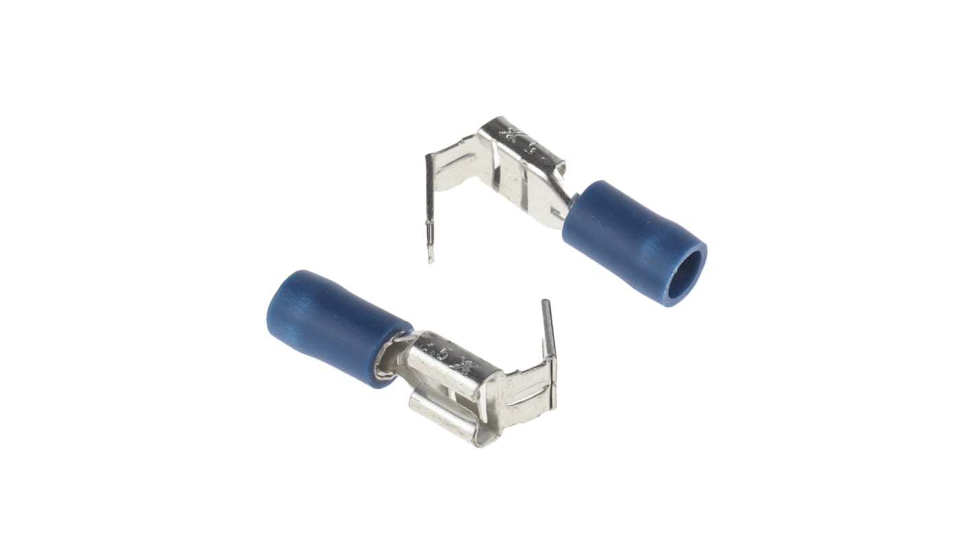 RS PRO Blue Insulated Female Spade Connector, Piggyback Terminal, 6.35 x 0.8mm Tab Size, 1.5mm² to 2.5mm²