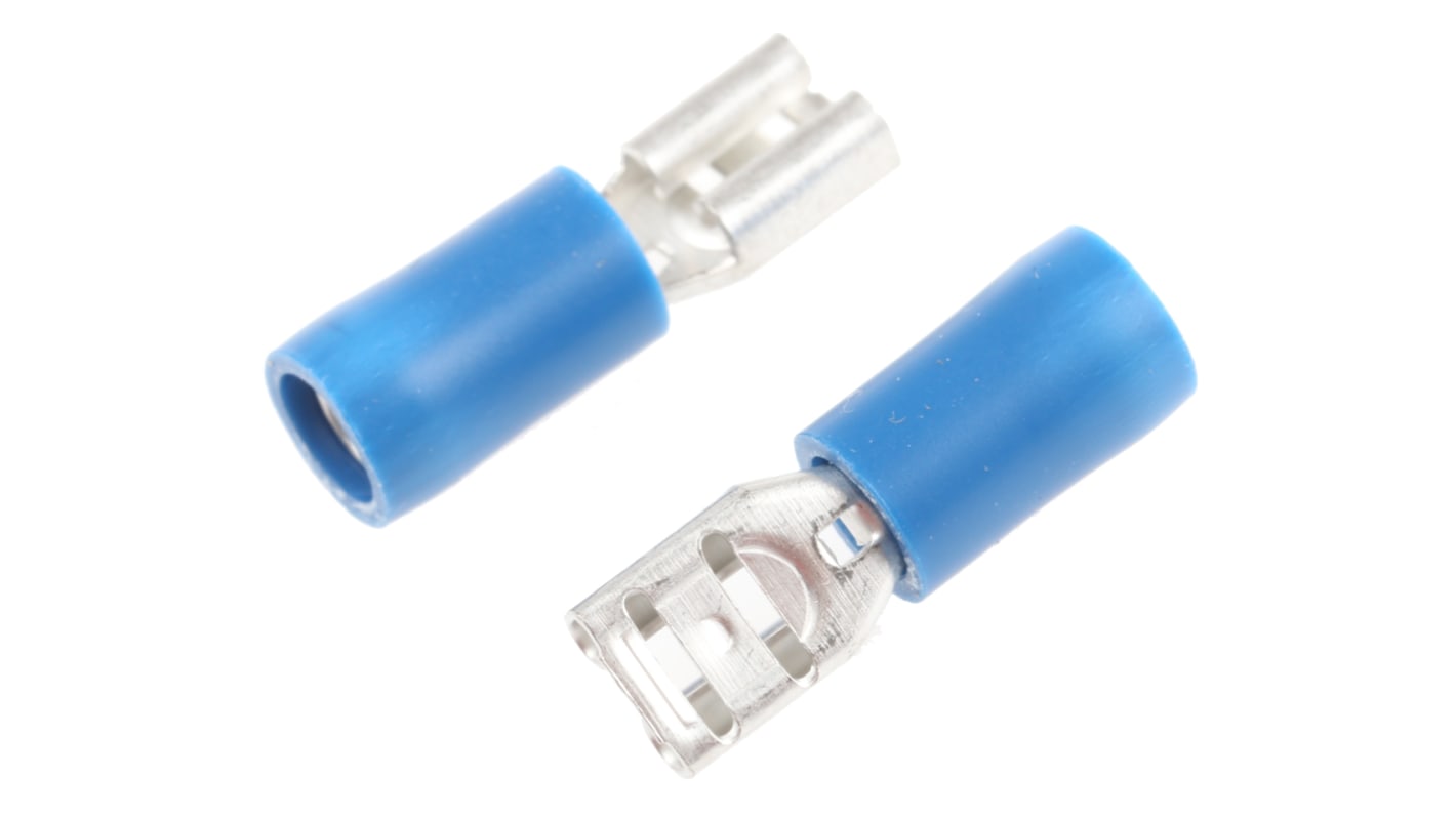 RS PRO Blue Insulated Female Spade Connector, Receptacle, 4.8 x 0.8mm Tab Size, 1.5mm² to 2.5mm²