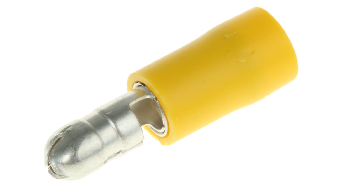 RS PRO Insulated Male Crimp Bullet Connector, 2.5mm² to 6mm², 12AWG to 10AWG, 5mm Bullet diameter, Yellow