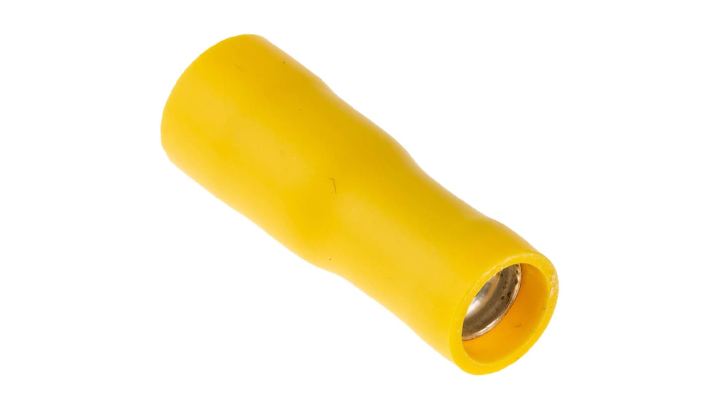 RS PRO Insulated, Yellow Crimp Bullet Connector, 2.5mm² to 6mm², 12AWG to 10AWG, 5mm Bullet diameter Female