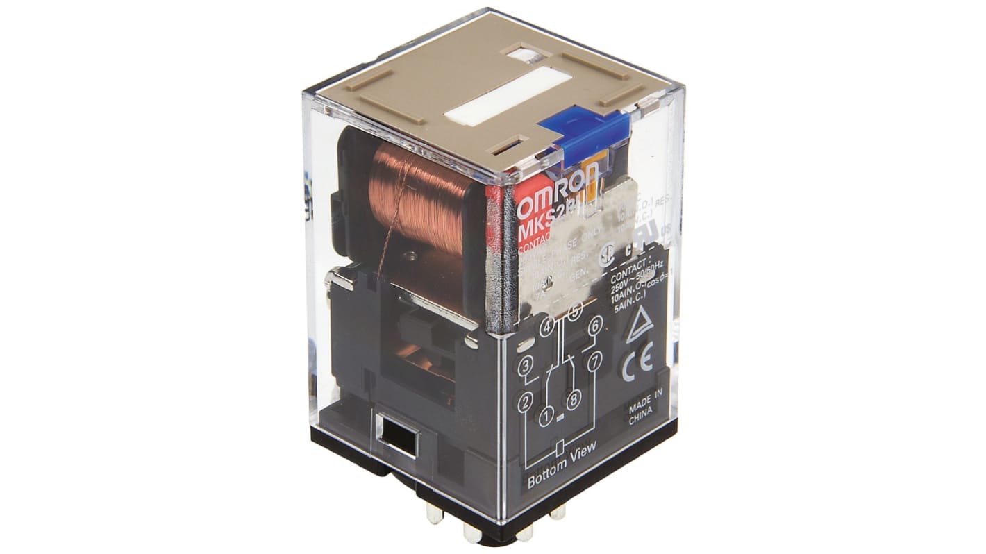 Omron 功率继电器, 24V 直流线圈, 10A切换, DPDT, 2极, 插入式安装, 银合金触点, MKS系列