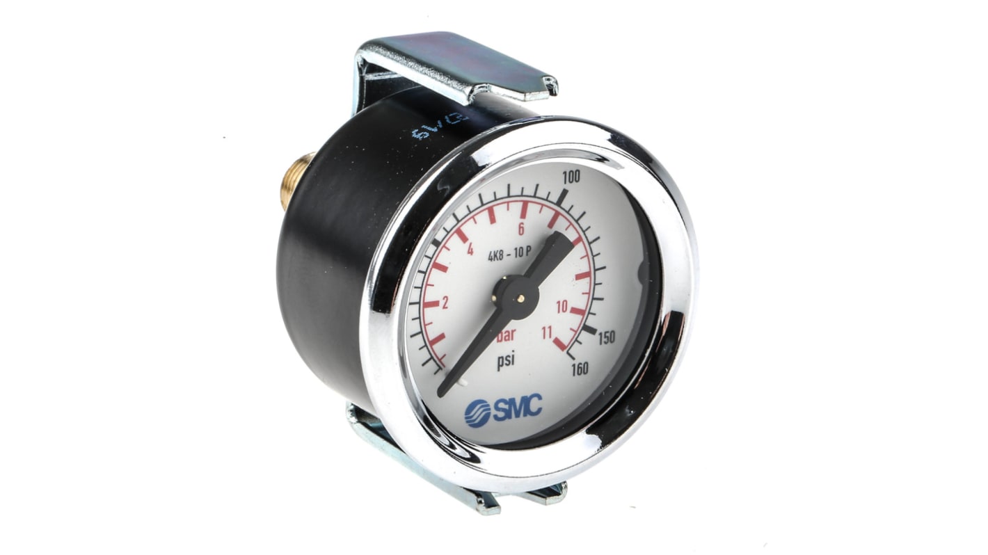 SMC Analogue Pressure Gauge 10bar Back Entry, 4K8-10P, UKAS, 1bar min.