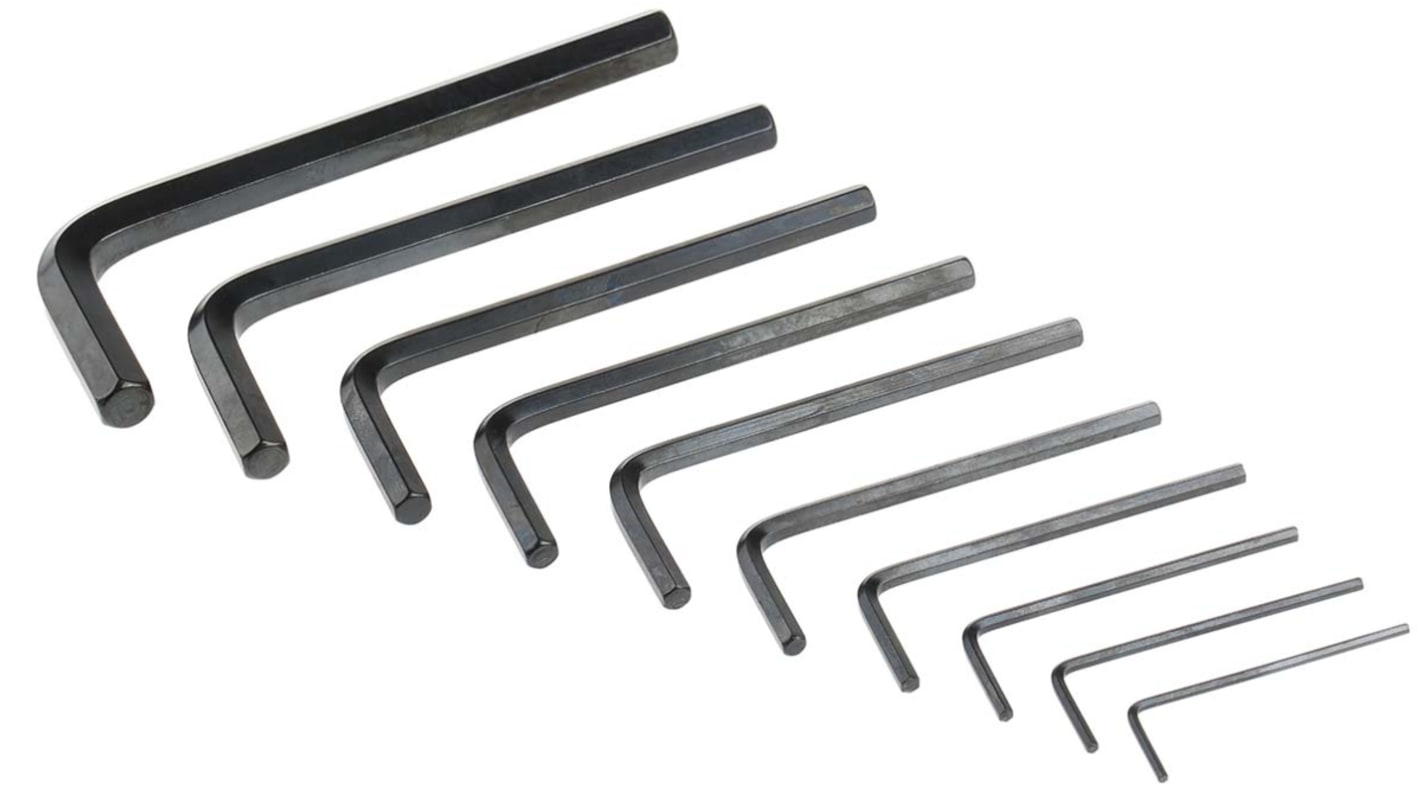 Set chiavi esagonali a L RS PRO, 10 pezzi, Imperiale, 1/16 → 5/16", con braccio Corto