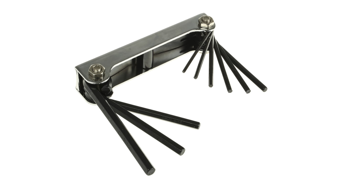 RS PRO 9 piece Folding Imperial Hex Key Set, 5/64 → 1/4in
