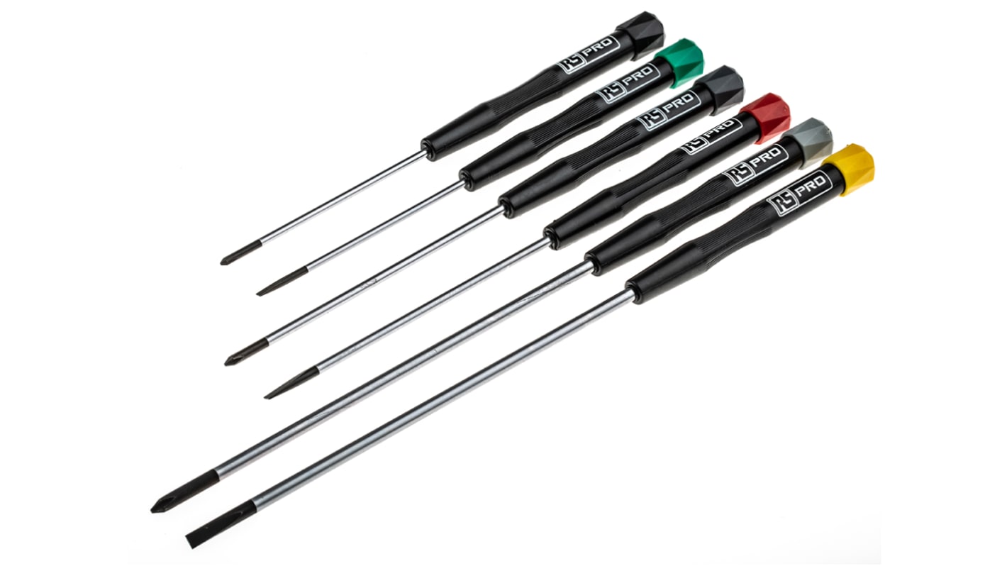 RS PRO Pozidriv; Slotted Precision Screwdriver Set, 6-Piece