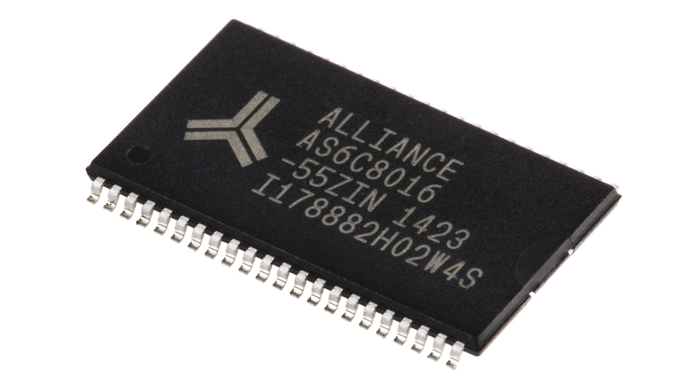 Alliance Memory 异步SRAM, 8Mbit, 512k x 16 位, 44针, 贴片安装, TSOP, 最长55ns