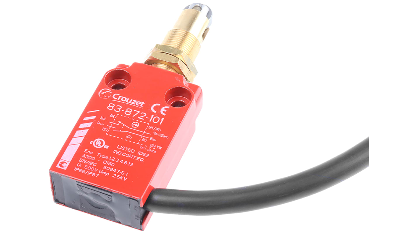 Crouzet Plunger Limit Switch, NO/NC, IP66, IP67, Metal Housing, 240V ac Max, 6A Max