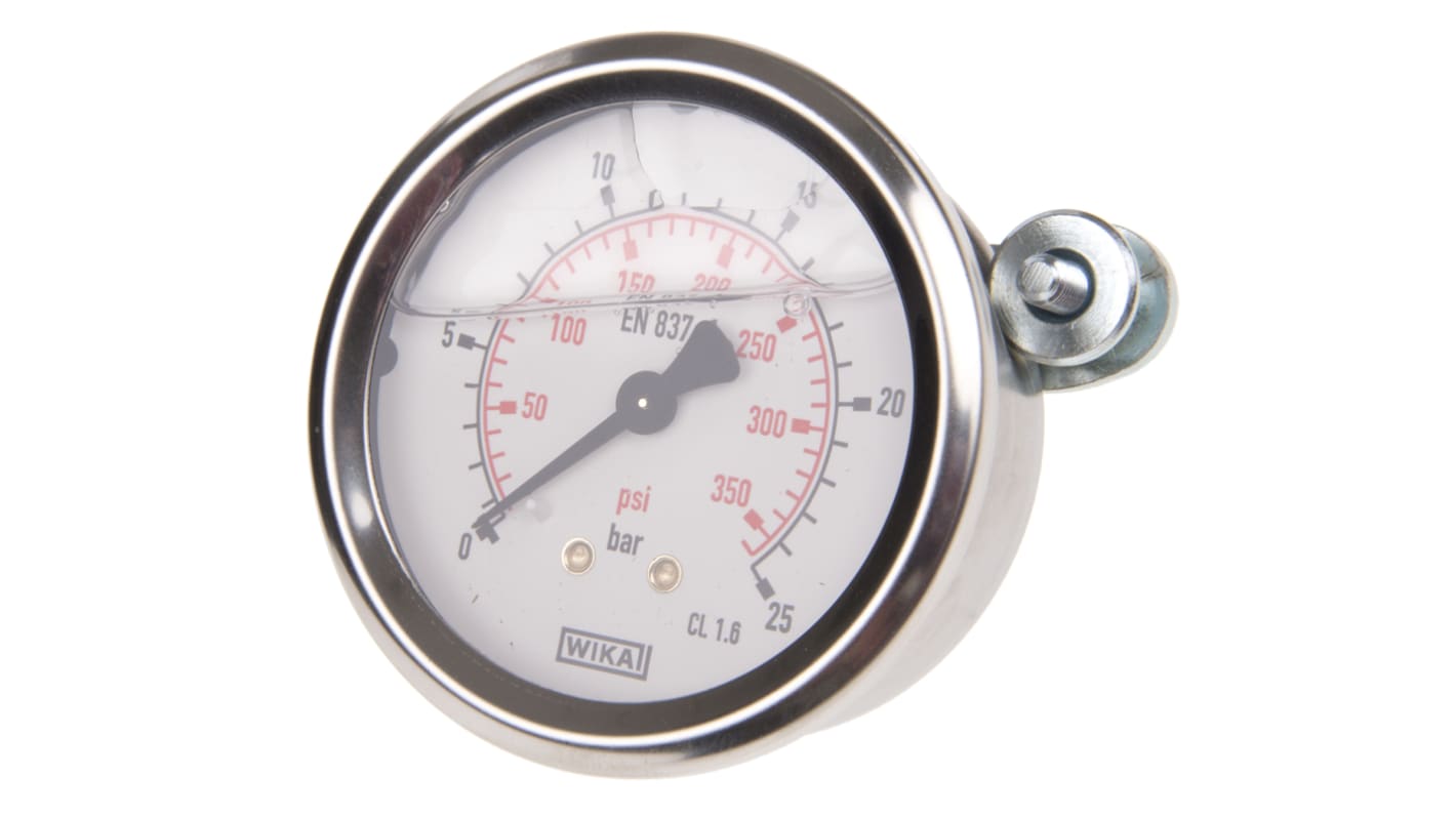 WIKA G 1/4 Analogue Pressure Gauge 25bar Back Entry, 9314196, 0bar min.