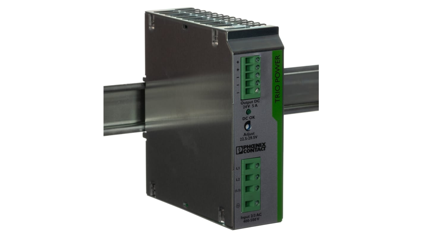 Phoenix Contact TRIO POWER Switched Mode DIN Rail Power Supply, 400V ac ac Input, 24V dc dc Output, 5A Output, 120W