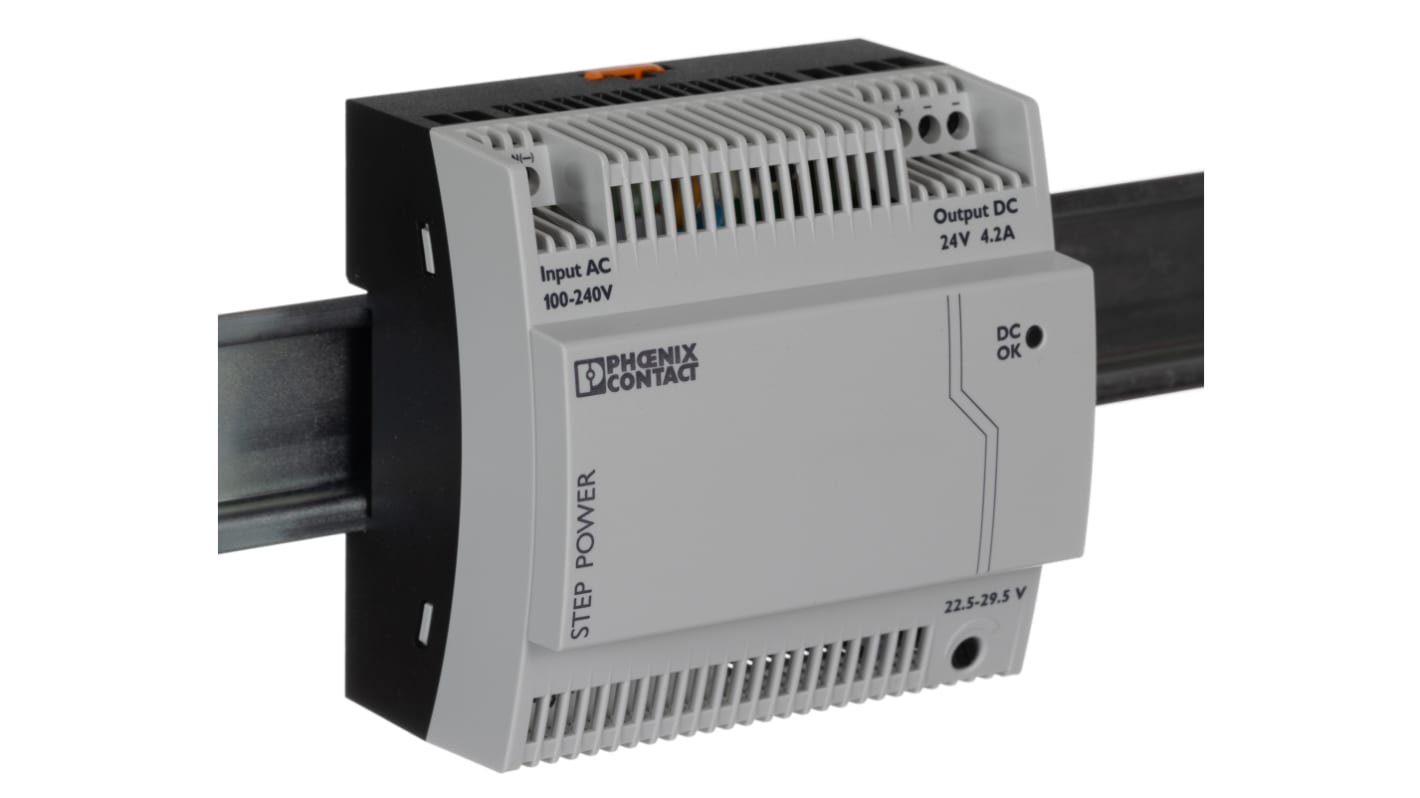 Phoenix Contact STEP POWER Switched Mode DIN Rail Power Supply, 85 → 264V ac ac Input, 24V dc dc Output, 4.2A