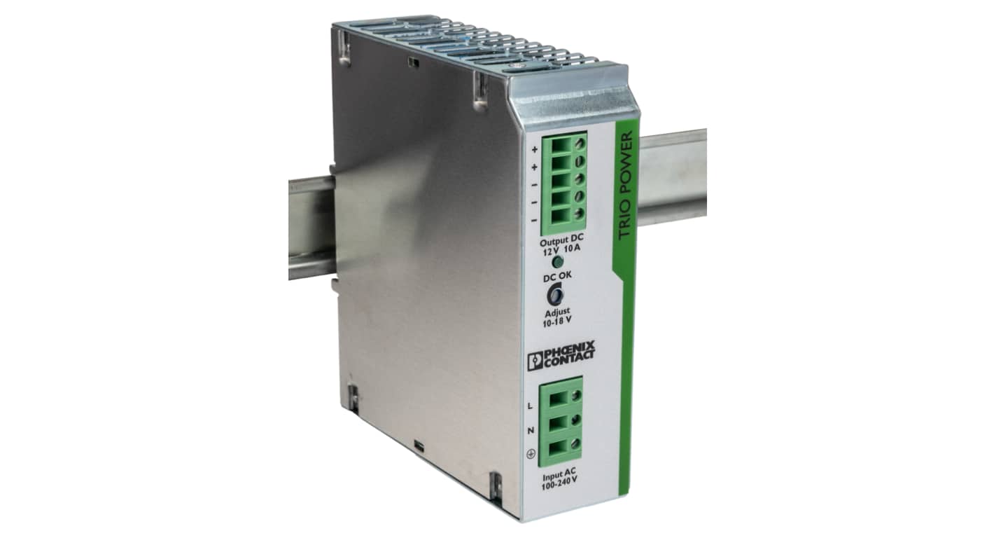 Alimentatore a montaggio su guida DIN Phoenix Contact, 12V cc, 10A, 85 → 264V ca, 120W