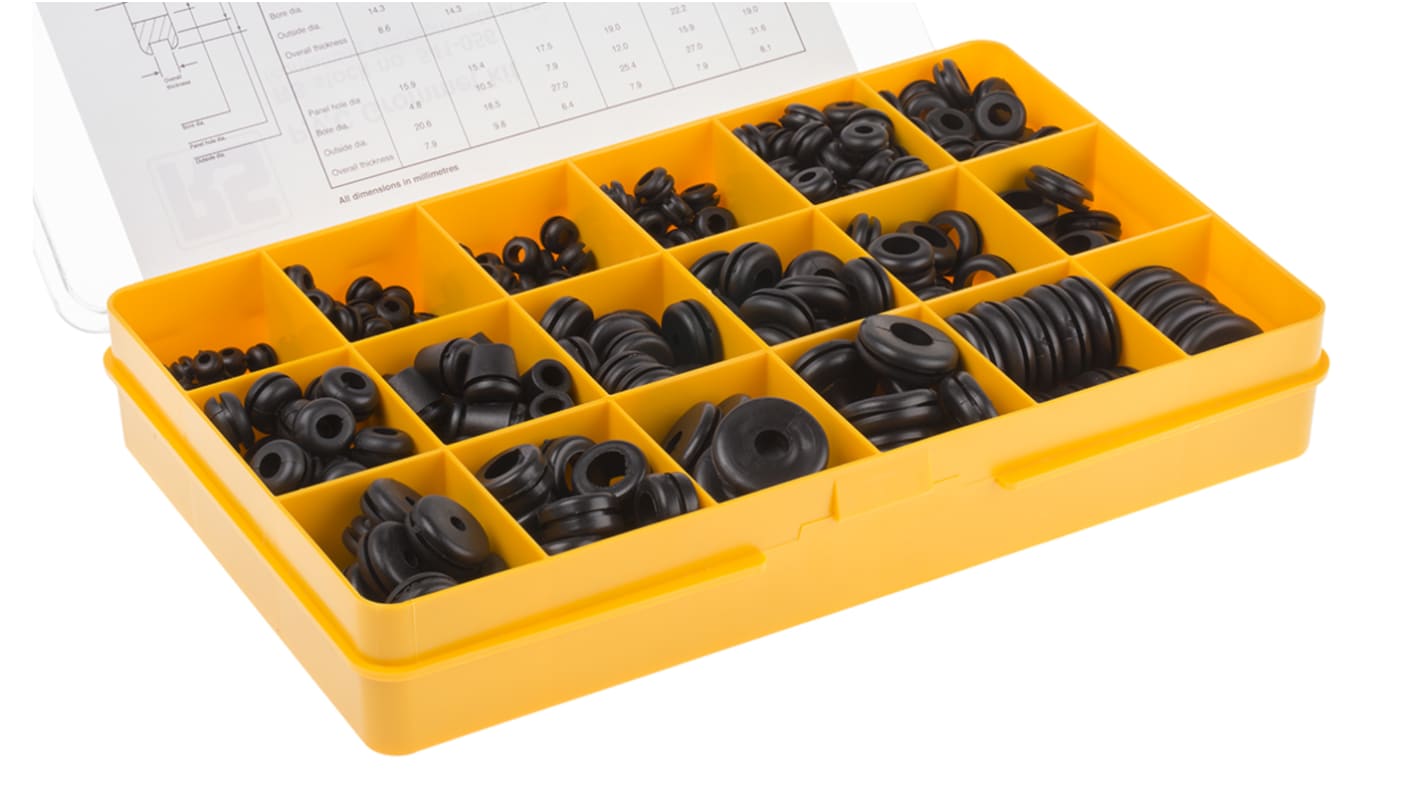 RS PRO Black PVC Cable Grommet Kit for 3.2 → 19mm Cable Dia.