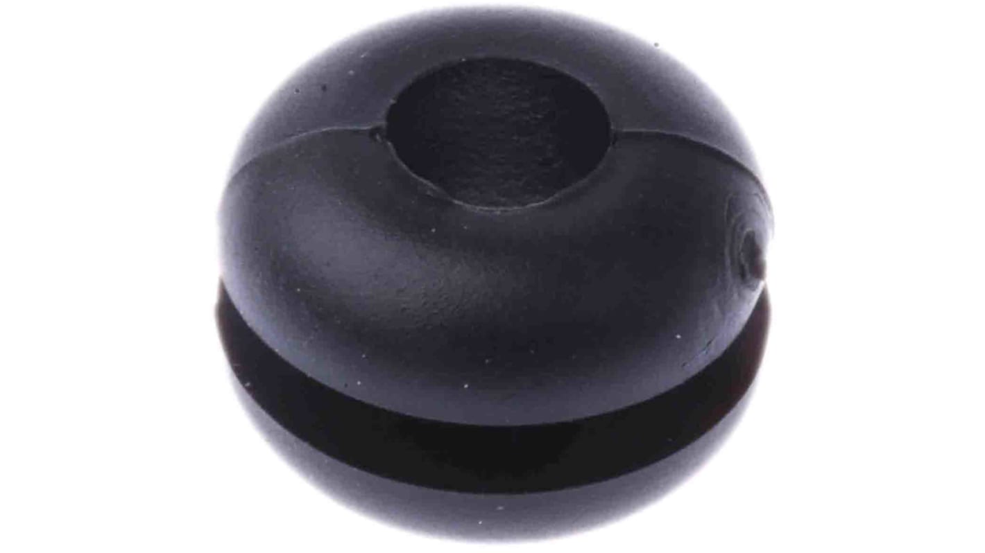 RS PRO Black PVC 6.4mm Cable Grommet for Maximum of 4mm Cable Dia.