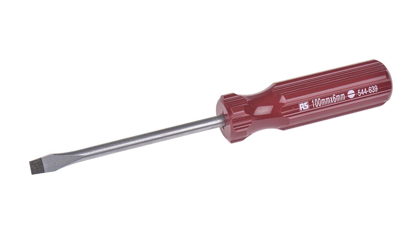 RS Pro 4 in Chrome Vanadium Steel Standard Screwdriver, Flared 1/4 in Tip, Cellulose Acetate