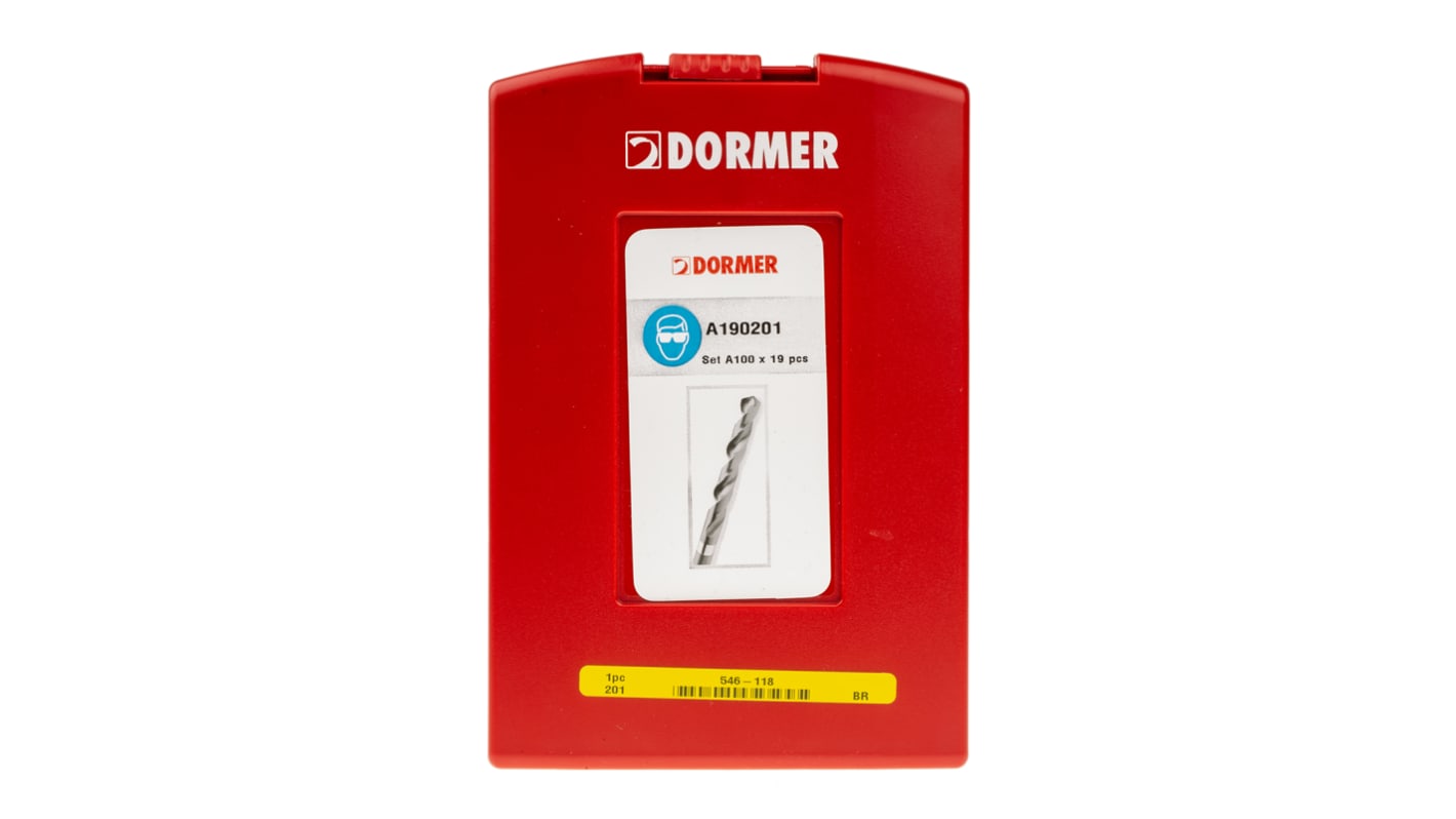 Dormer 19-Piece Twist Drill Bit Set for Multi-Material, 10mm Max, 1mm Min, HSS Bits