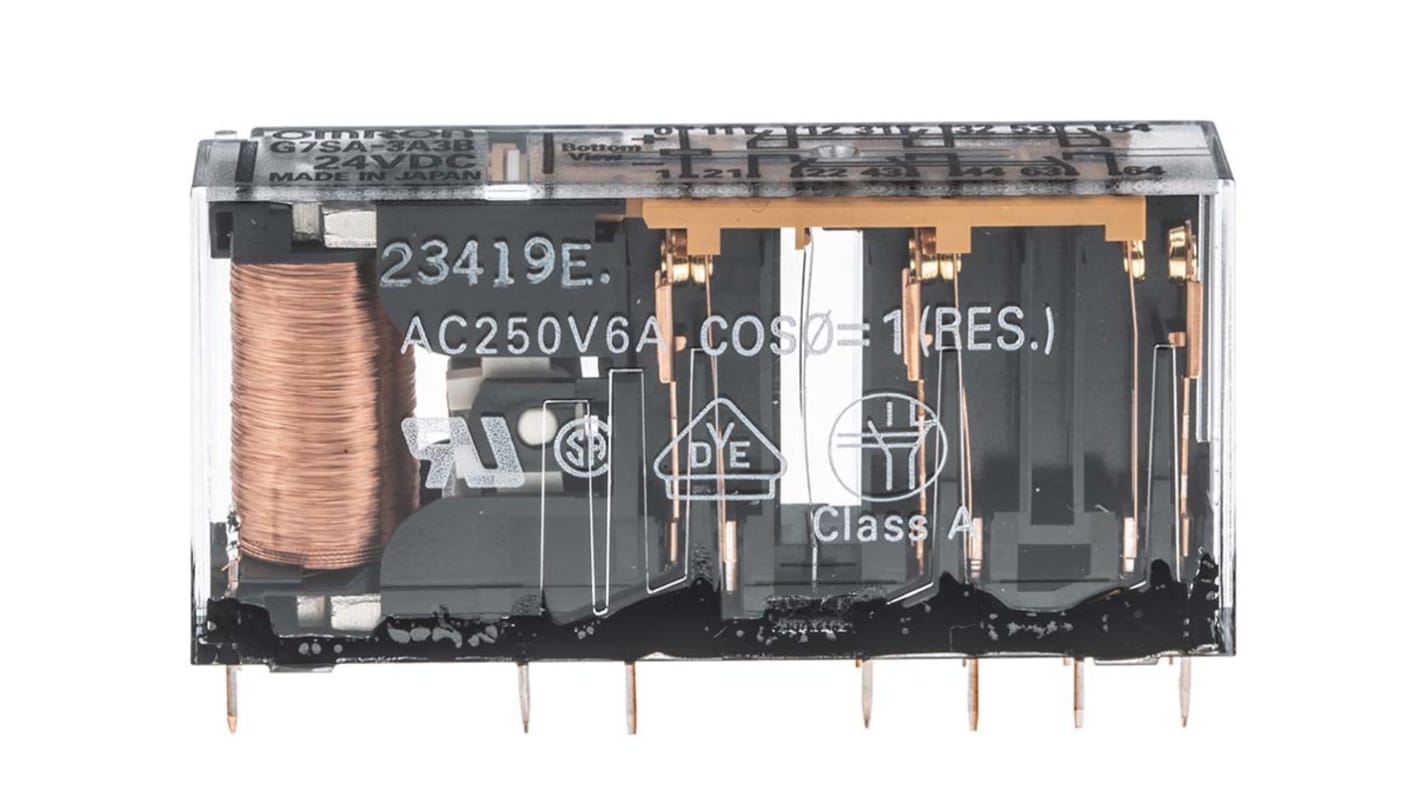Omron PCB Mount Force Guided Relay, 24V dc Coil Voltage, 6 Pole, 3PDT