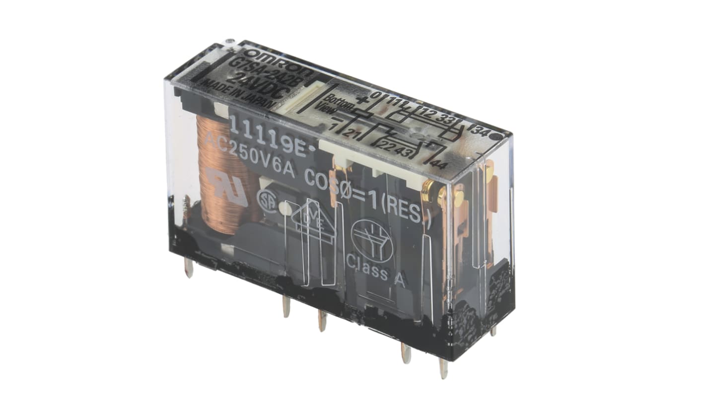 Omron G7S Zwangsgeführte Relais, Spule 24V dc / 800mW, 4-polig / 6A, 2-poliger Wechsler
