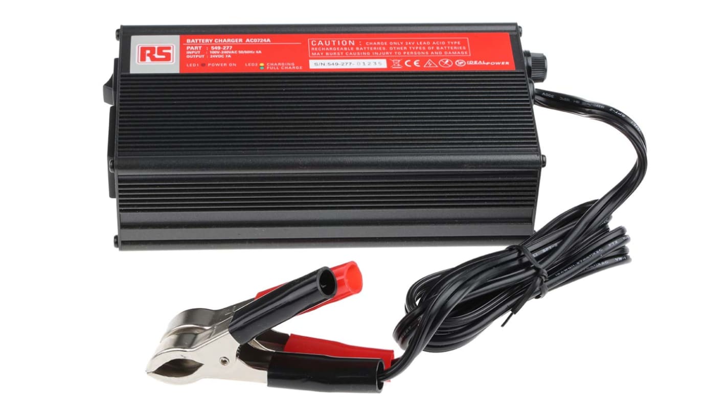 RS PRO Battery Charger For Lead Acid 2 Cell 24V 7A with UK plug