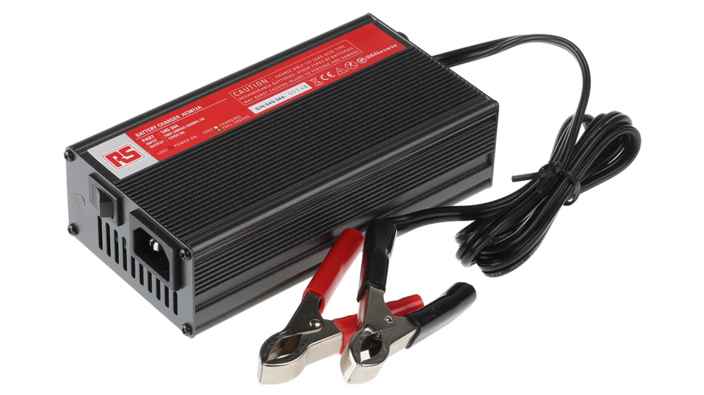 RS PRO Battery Charger For Lead Acid 1 Cell 12V 8A with EU plug