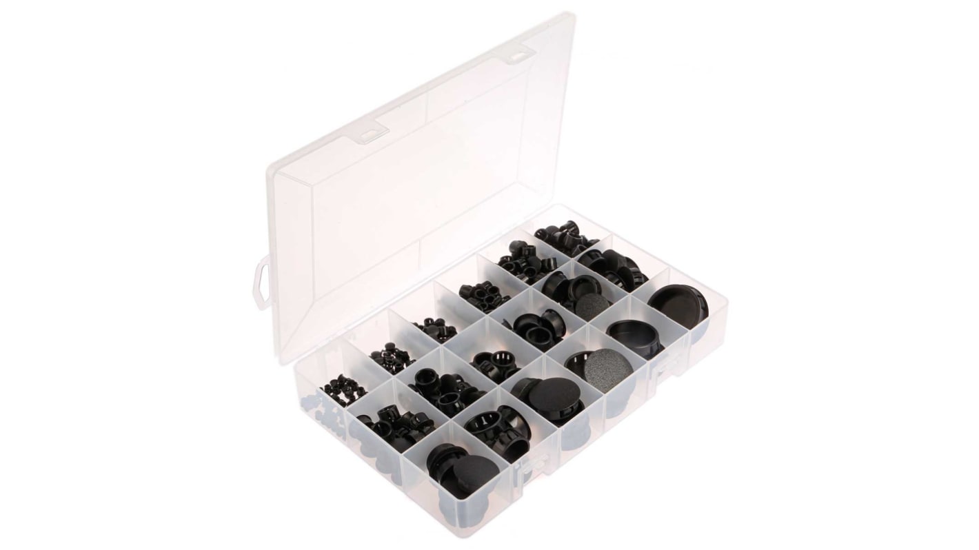 RS PRO Black Nylon 66 Cable Grommet Kit for 6.4 → 48.4mm Cable Dia.