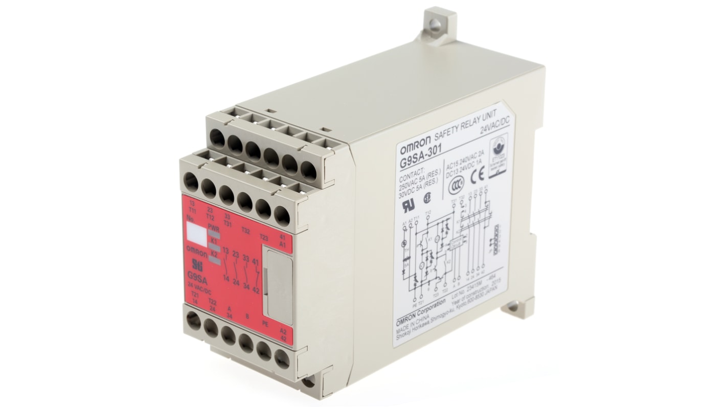 Omron G9SA Emergency Stop Safety Relay, 24V ac/dc, Single/Dual-Channel, 3 Safety Contacts