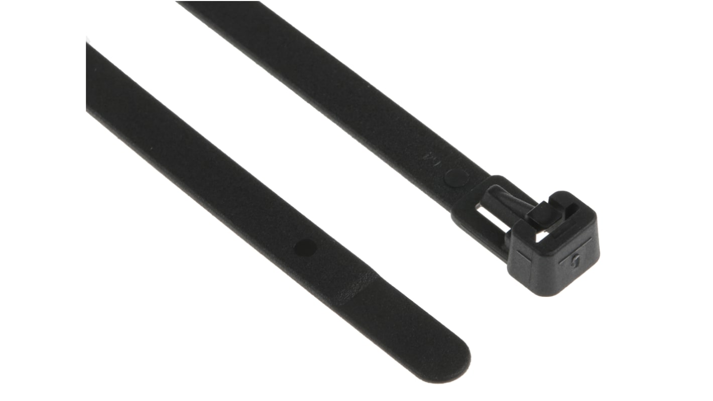 HellermannTyton Cable Tie, Releasable, 150mm x 7.6 mm, Black Polyamide 6.6 (PA66), Pk-100