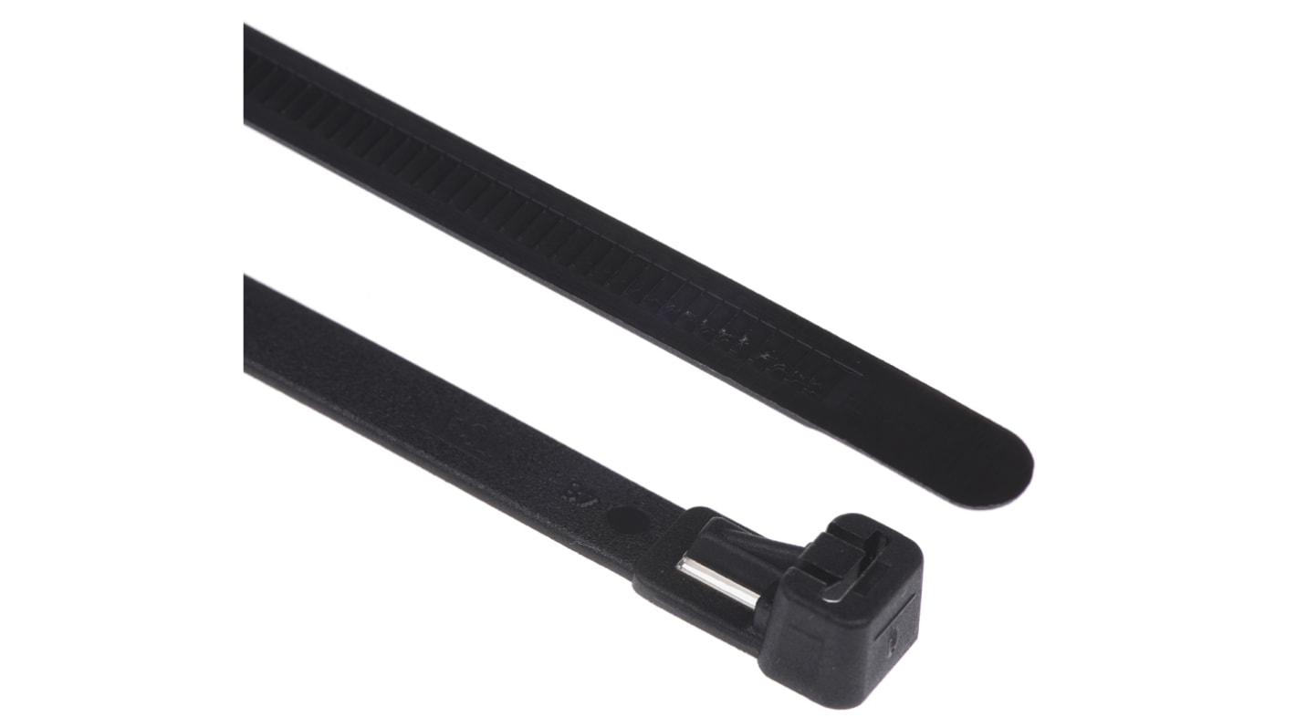 HellermannTyton Cable Tie, Releasable, 250mm x 7.6 mm, Black Nylon, Pk-100