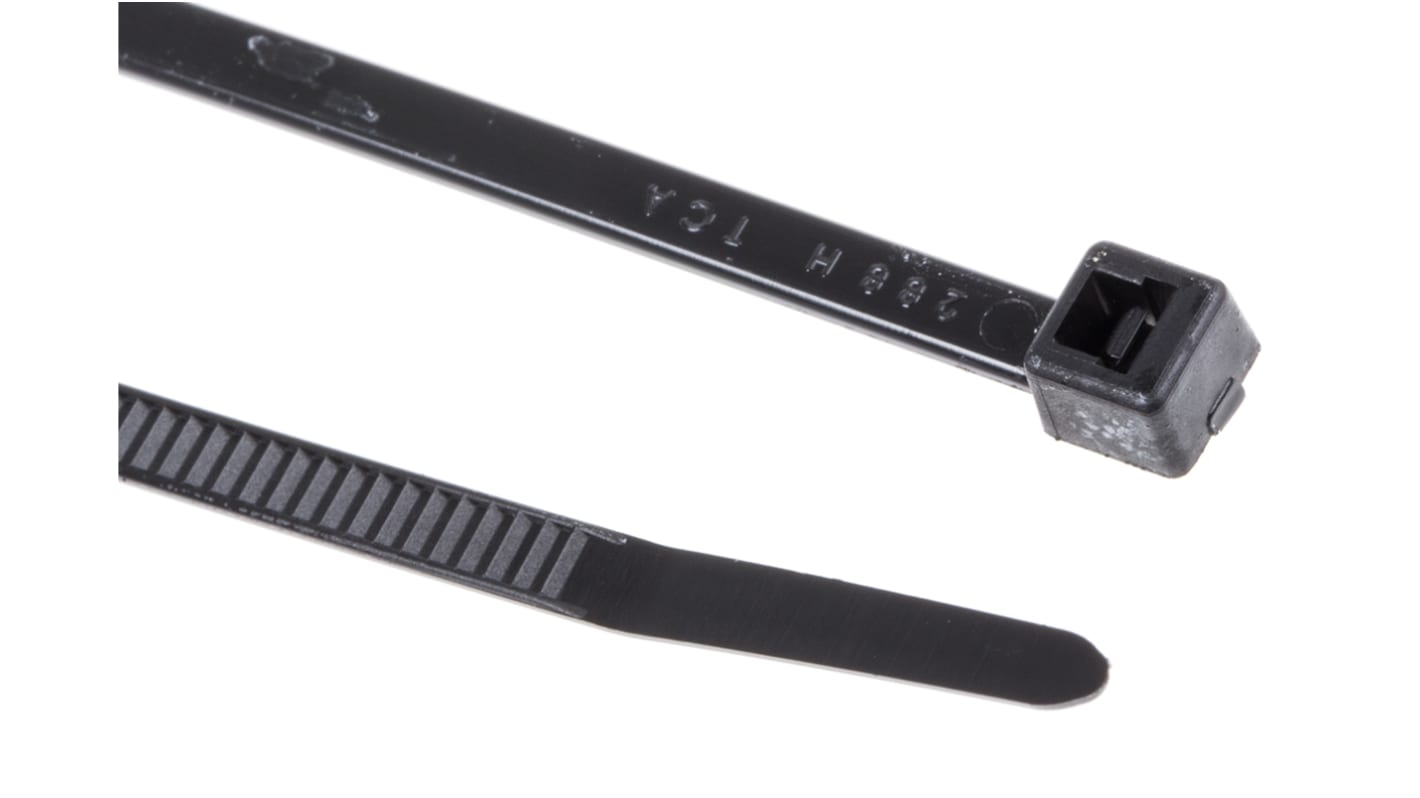 HellermannTyton Cable Tie, Inside Serrated, 150mm x 3.5 mm, Black Polyamide 6.6 (PA66), Pk-100