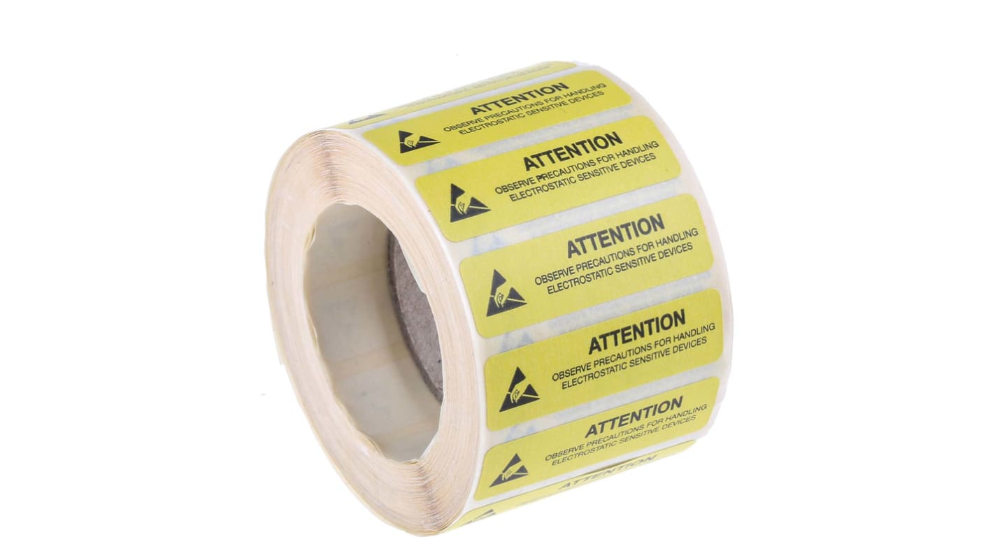 RS PRO Yellow Vinyl ESD Label, Attention Observe Precautions For Handling Electrostatic Discharge Sensitive Device-Text