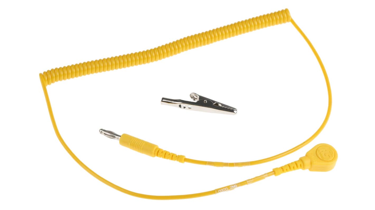 RS PRO ESD-jordingsloddeledning, 10 mm fatning Tryklås - bananstik/krokodillenæb