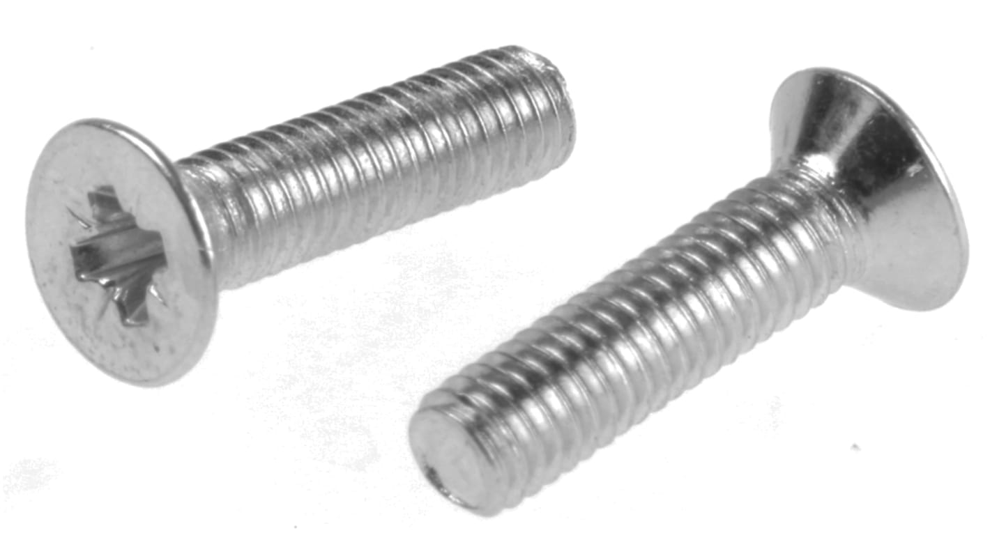 RS PRO Pozi Countersunk Steel Machine Screws DIN 965, M3x12mm