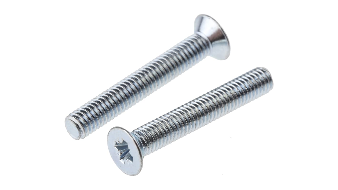 RS PRO Pozidriv Countersunk Steel Machine Screws DIN 965Z, M3x20mm