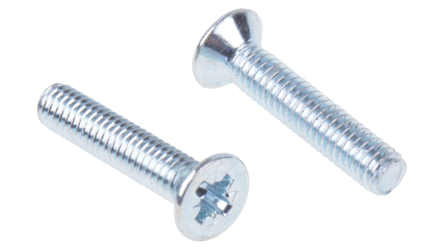 Tornillo de cabeza avellanada con huella Pozi RS PRO M4 x 20.0mm, paso de rosca 0.70mm, de Acero Pasivado transparente