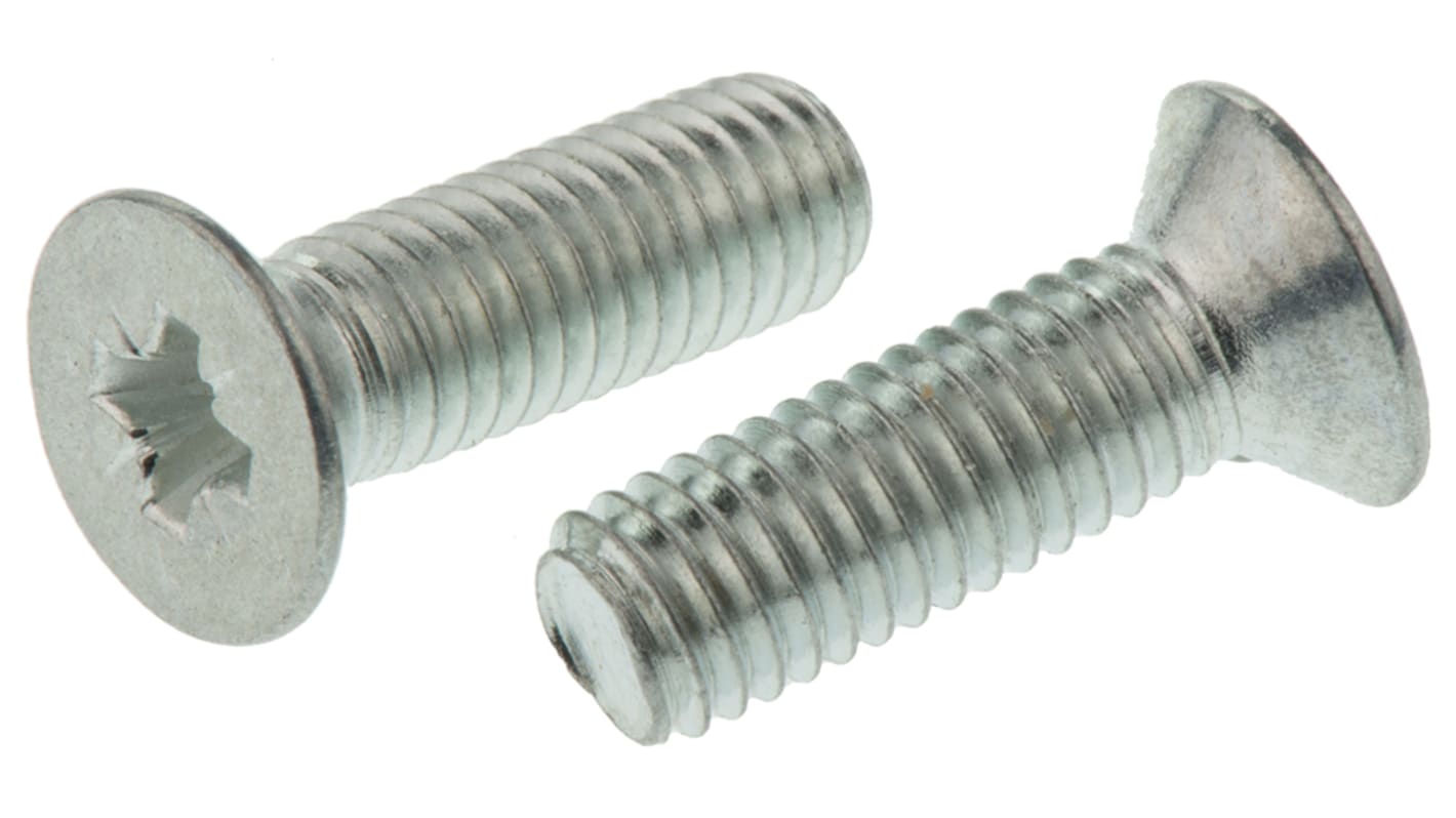 RS PRO Pozi Countersunk Steel Machine Screws DIN 965, M5x16.0mm