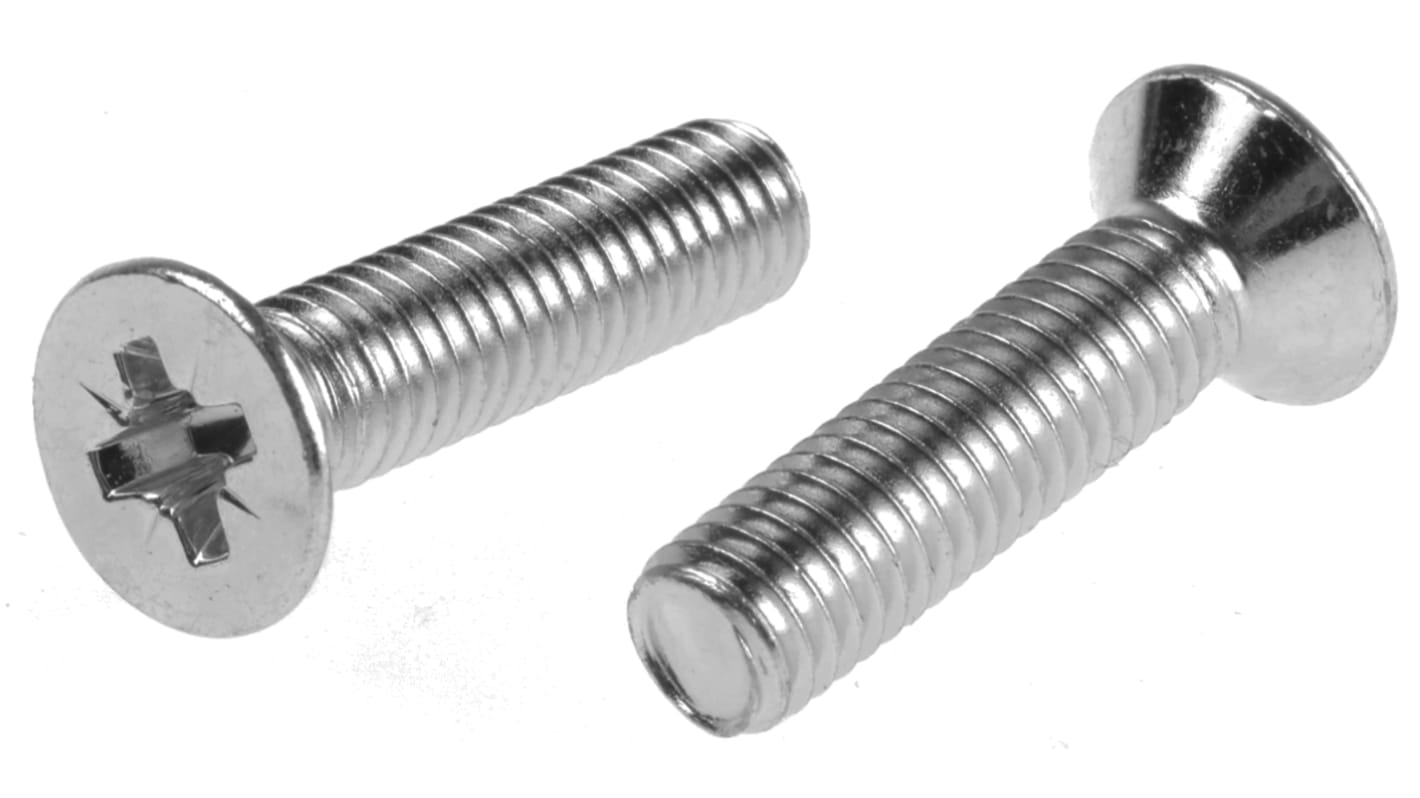 RS PRO Pozi Countersunk Steel Machine Screws DIN 965, M6x25mm