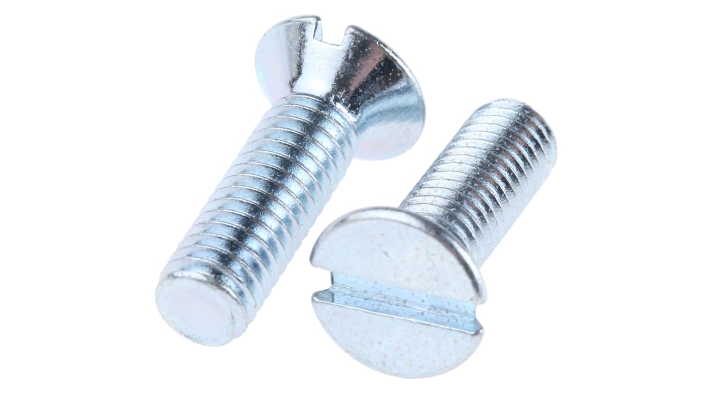 RS PRO Slot Countersunk Steel Machine Screws DIN 963, M6x20mm