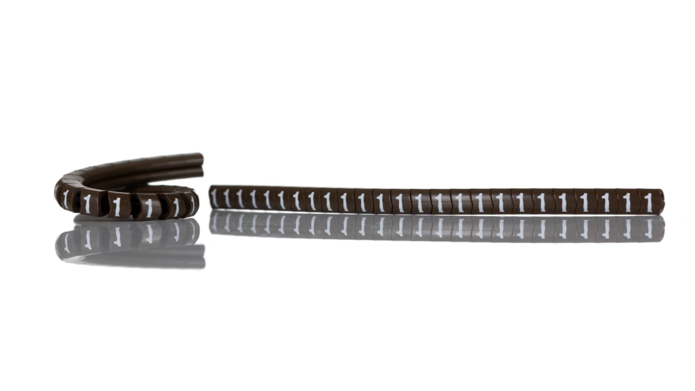 HellermannTyton 防油电缆标识, 滑入式固定, 线径1 → 3mm, 棕底白字, 3.5mm x 3.3 mm, Helagrip系列
