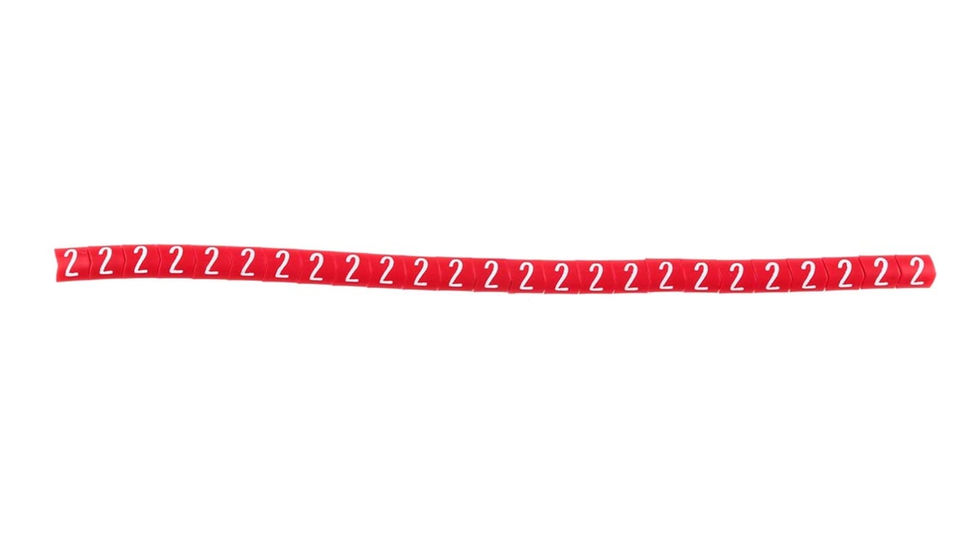 HellermannTyton Helagrip Slide On Cable Markers, White on Red, Pre-printed "2", 1 → 3mm Cable, for Cables &