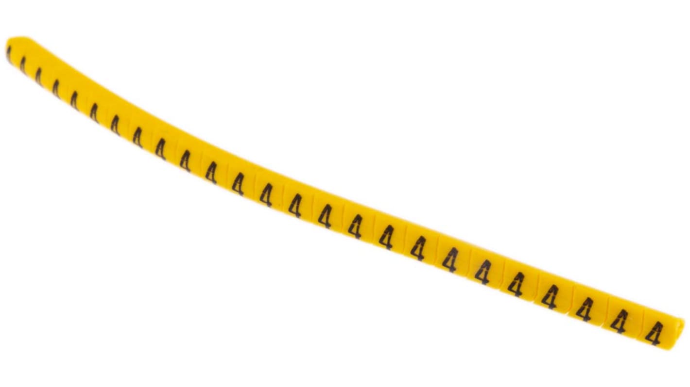 HellermannTyton Helagrip Slide On Cable Markers, Black on Yellow, Pre-printed "4", 1 → 3mm Cable