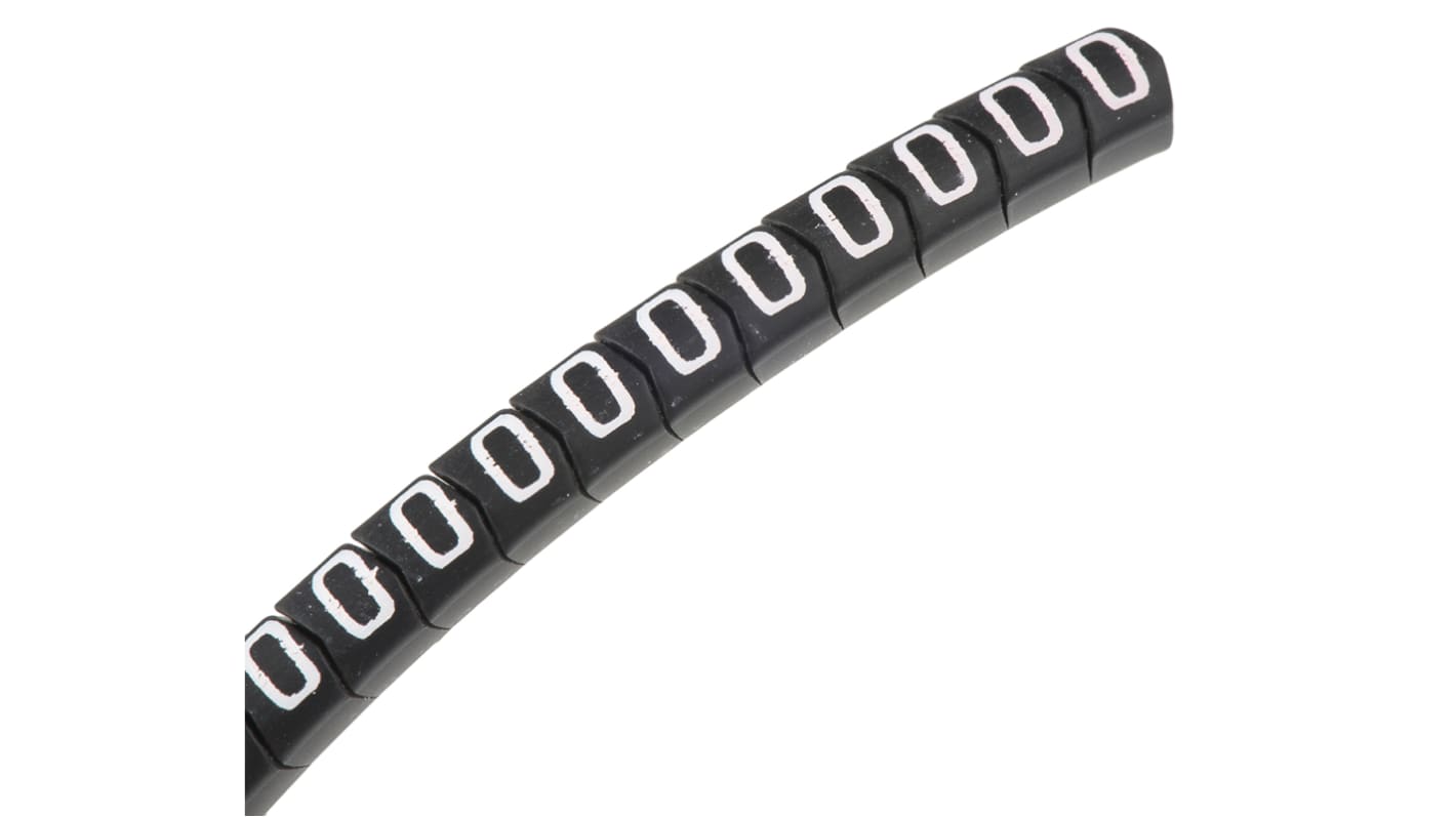 HellermannTyton Helagrip Slide On Cable Markers, White on Black, Pre-printed "0", 2 → 5mm Cable, for Cables &