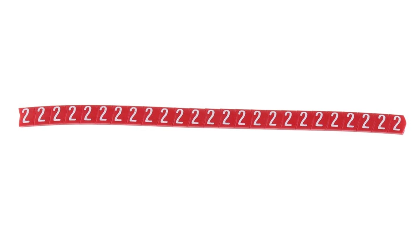 HellermannTyton Helagrip Slide On Cable Markers, White on Red, Pre-printed "2", 2 → 5mm Cable, for Cables &