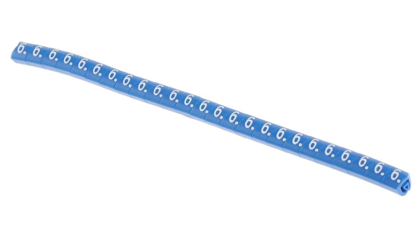 Marqueurs de câbles HellermannTyton Helagrip , Ø câble 2 → 5mm, texte : 6, Blanc sur Bleu
