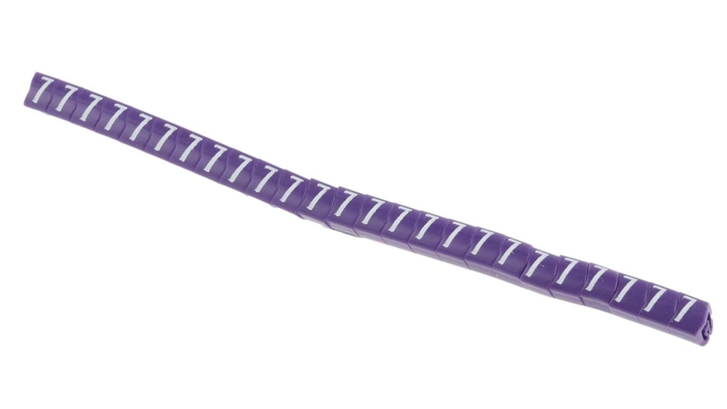 HellermannTyton Helagrip Slide On Cable Markers, White on Violet, Pre-printed "7", 2 → 5mm Cable, 901-10363