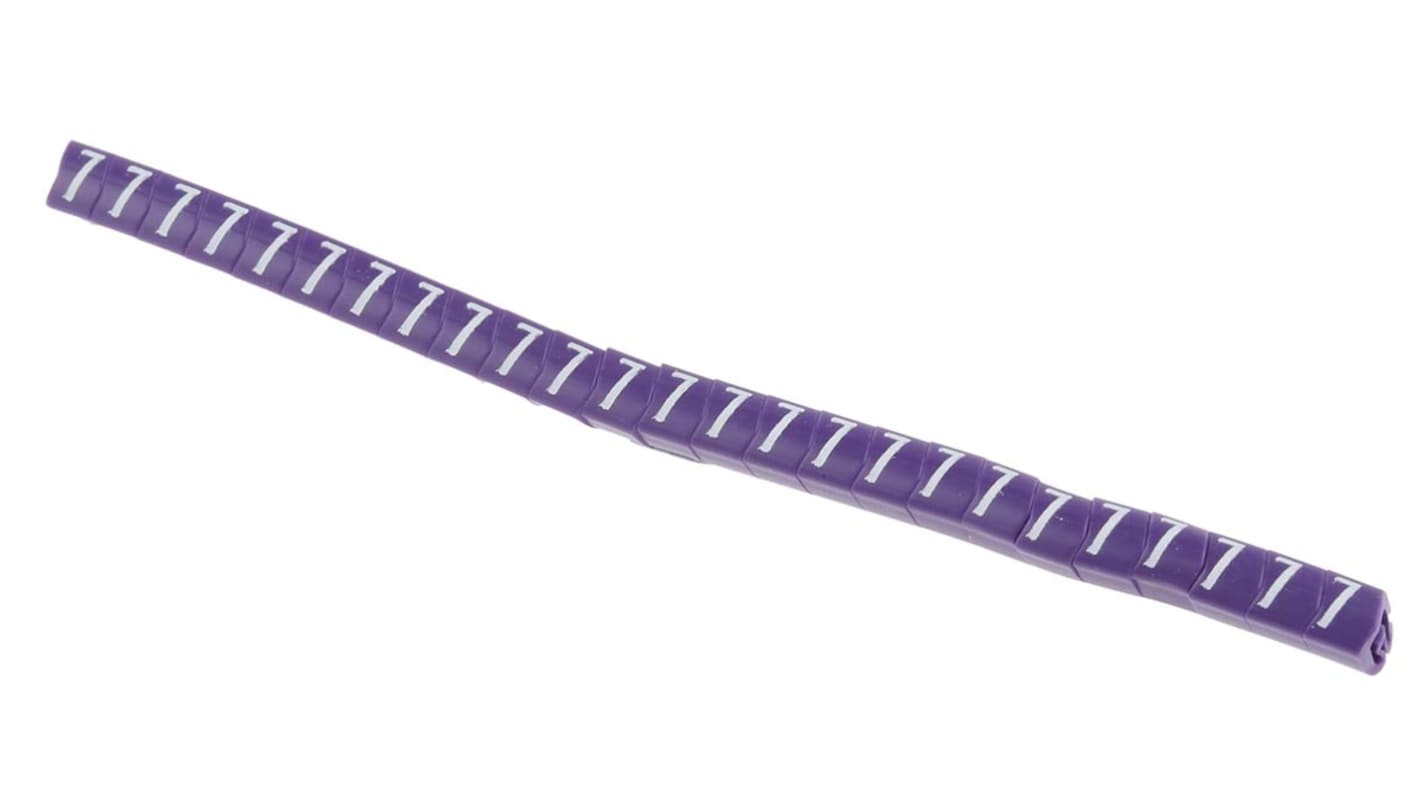 HellermannTyton Helagrip Slide On Cable Markers, White on Violet, Pre-printed "7", 2 → 5mm Cable