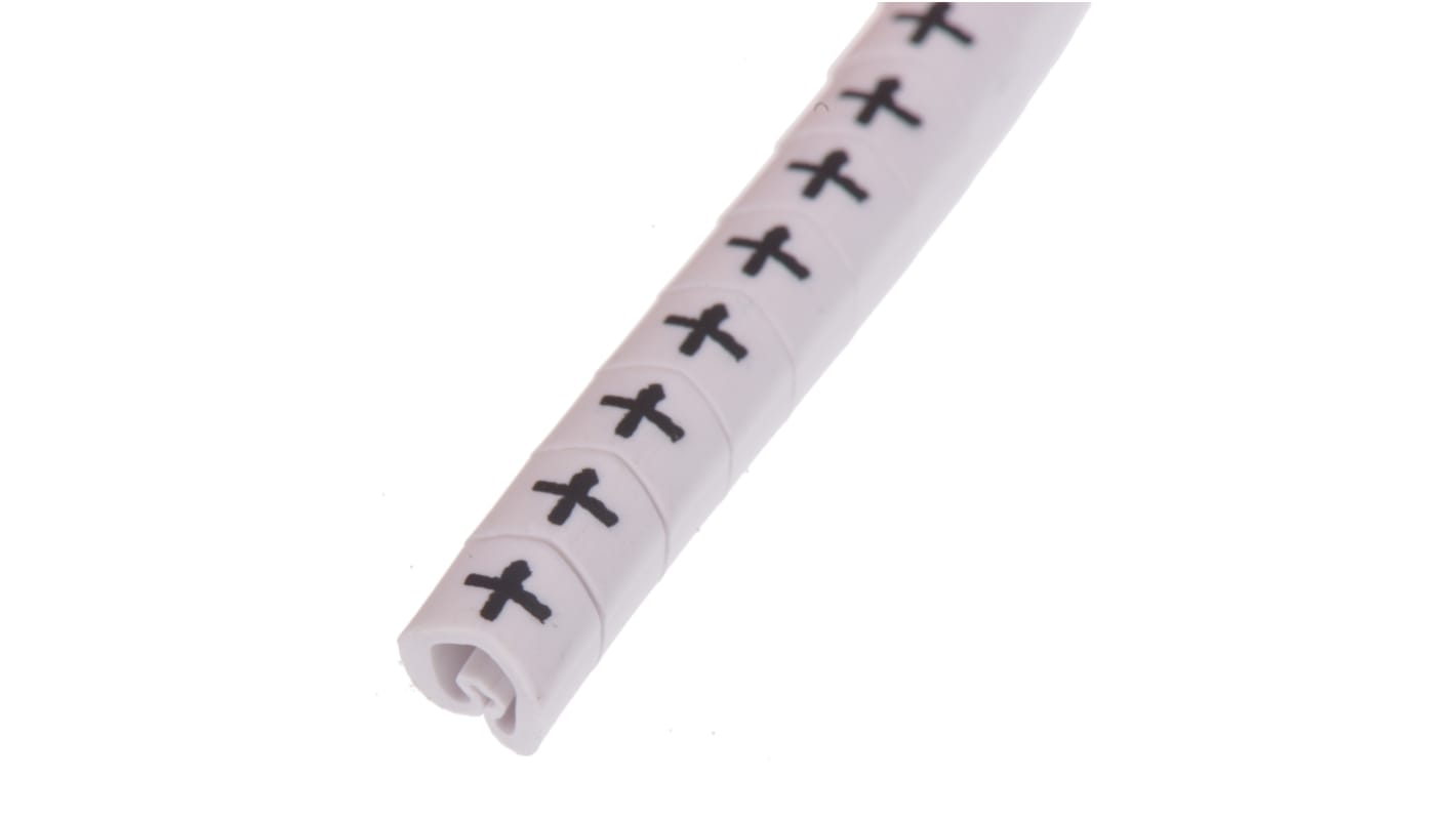 HellermannTyton Helagrip Slide On Cable Markers, Black on White, Pre-printed "+", 2 → 5mm Cable, 901-10366