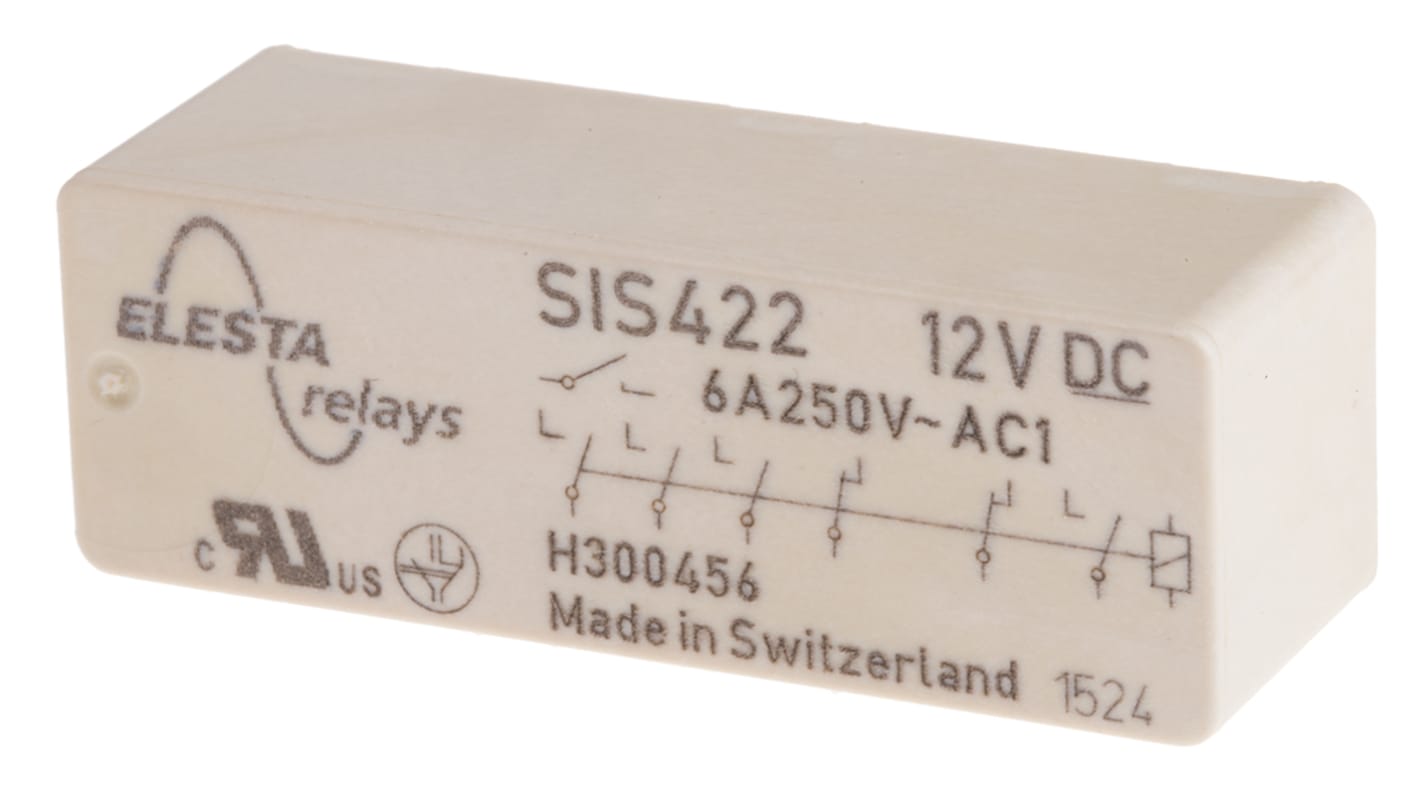 Elesta PCB Mount Force Guided Relay, 12V dc Coil Voltage, 4PST, DPST