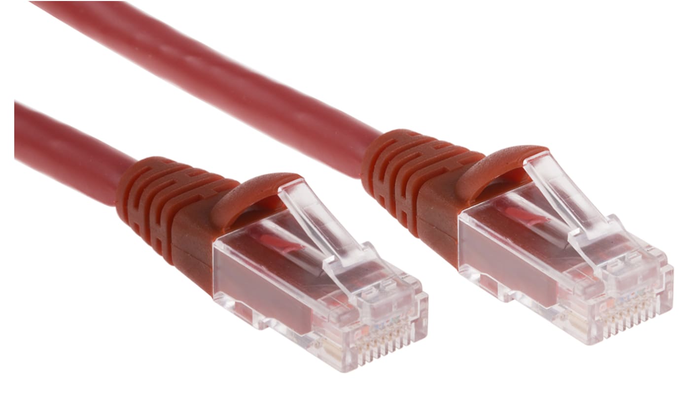 RS PRO, 10m Cat6, Red RJ45 to Male RJ45 Male, U/UTP Unshielded, Terminated LSZH Sheath
