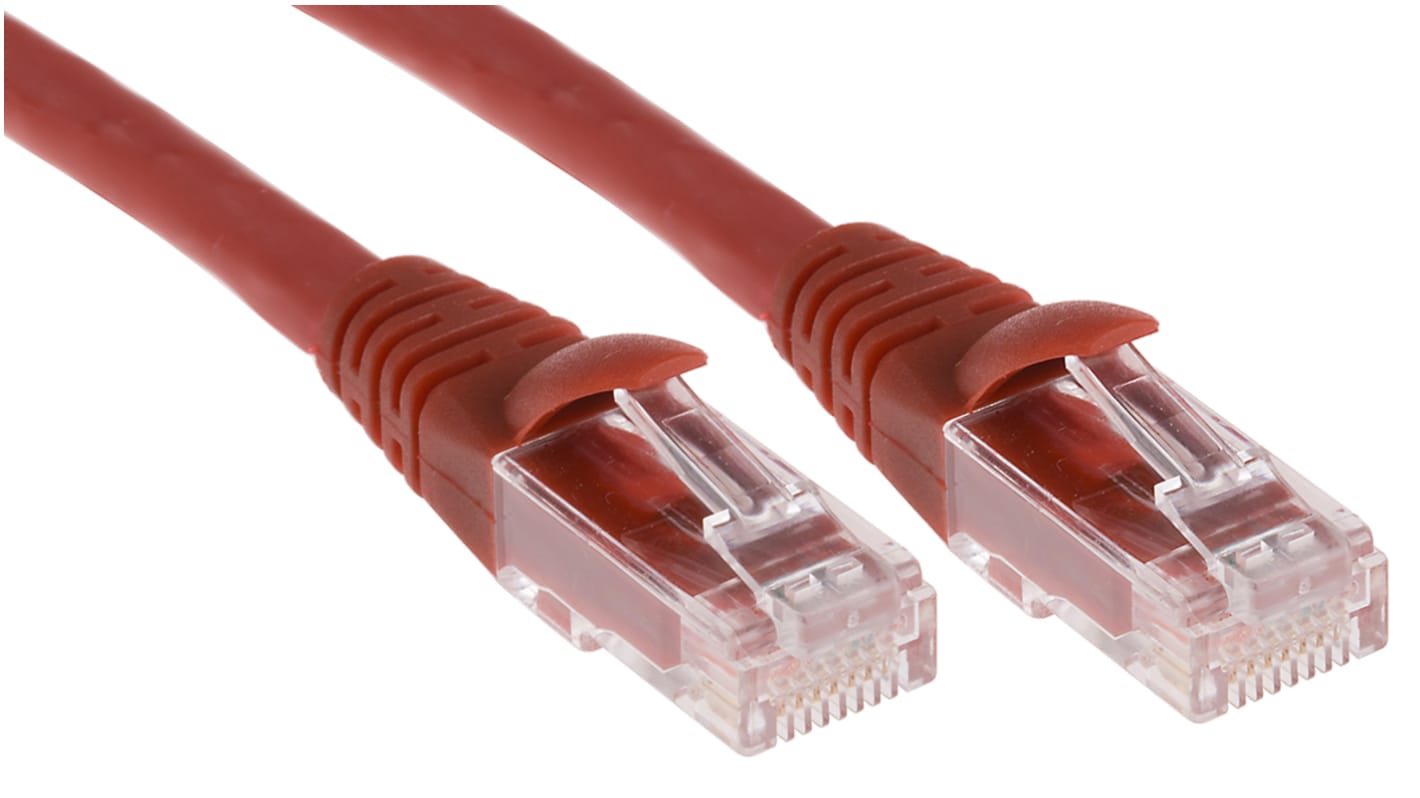 RS PRO, 3m Cat6, Red RJ45 to Male RJ45 Male, U/UTP Unshielded, Terminated LSZH Sheath