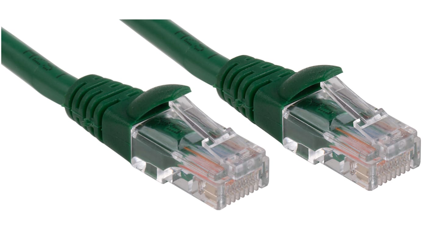 RS PRO, 3m Cat5e, Green RJ45 to Male RJ45 Male, U/UTP Unshielded, Terminated LSZH Sheath