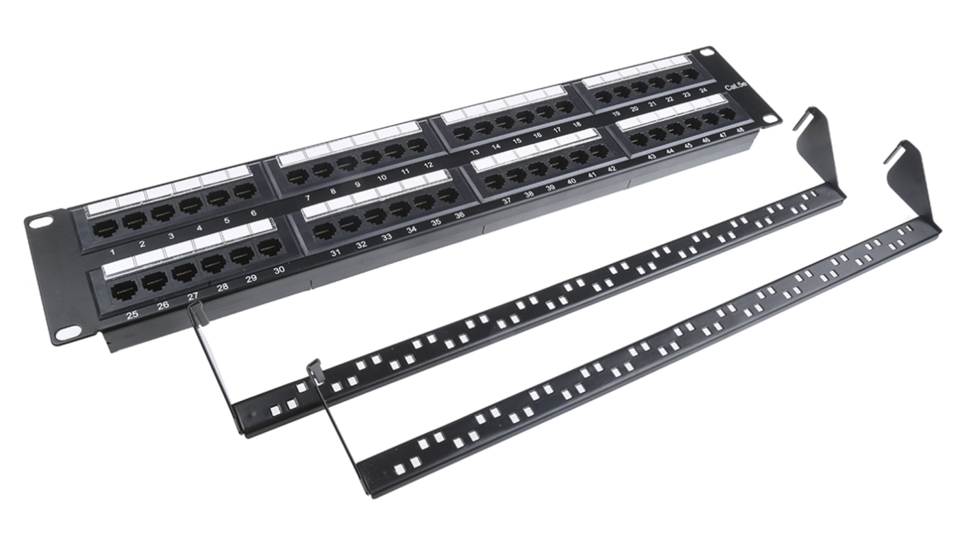 RS PRO Cat5e 48 Port RJ45 RJ Patch Panel UTP 2U Black